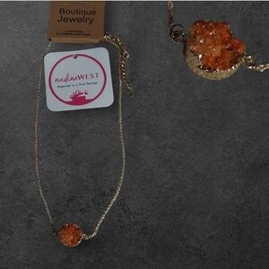 NWT Nadine West Gold Choker Necklace with Rough Tangerine Quartz ~16"